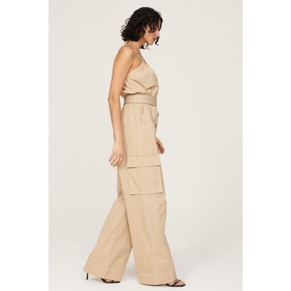 HALSTON Bari Jumpsuit Tan Cargo Pockets Size 8 - Picture 2 of 14